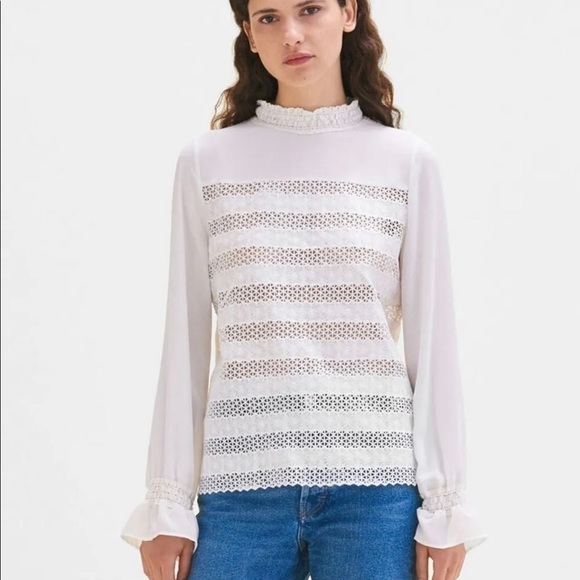 Maje Lava Embroidered Lace Top in Ecru Woman's Sz 1 (US Sz S) NWT - Picture 1 of 11